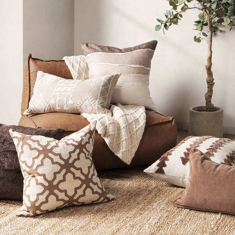 Bikram - 22" x 22" LN Pillow - Ivory / Mocha Cream - R&R Furniture Gallery (Fountain Valley, CA)