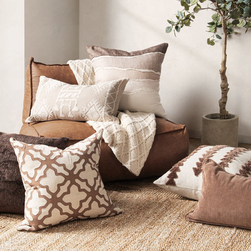 Bikram - 22" x 22" LN Pillow - Ivory / Mocha Cream - R&R Furniture Gallery (Fountain Valley, CA)
