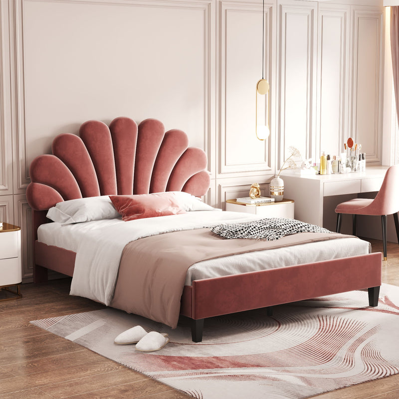 Upholstered Platform Bed With Flower Pattern Headboard - R&R Furniture Gallery (Fountain Valley, CA)