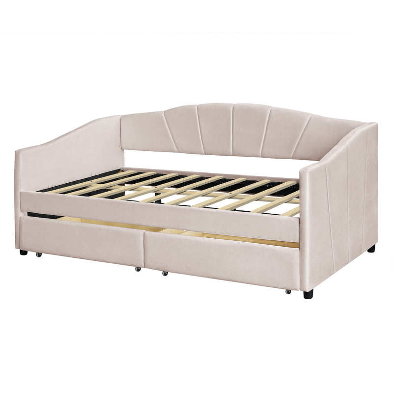 Upholstered Daybed With Two Drawers And Wood Slat - R&R Furniture Gallery (Fountain Valley, CA)