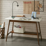 Parker - Desk With Storage Shelf - Off White / Pecan - R&R Furniture Gallery (Fountain Valley, CA)