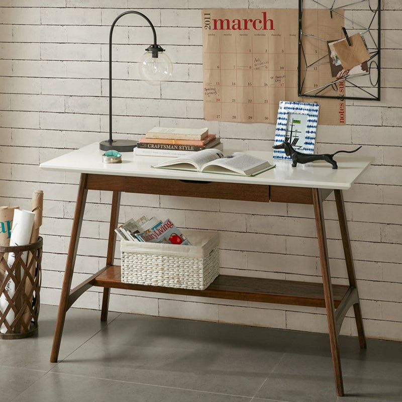 Parker - Desk With Storage Shelf - Off White / Pecan - R&R Furniture Gallery (Fountain Valley, CA)