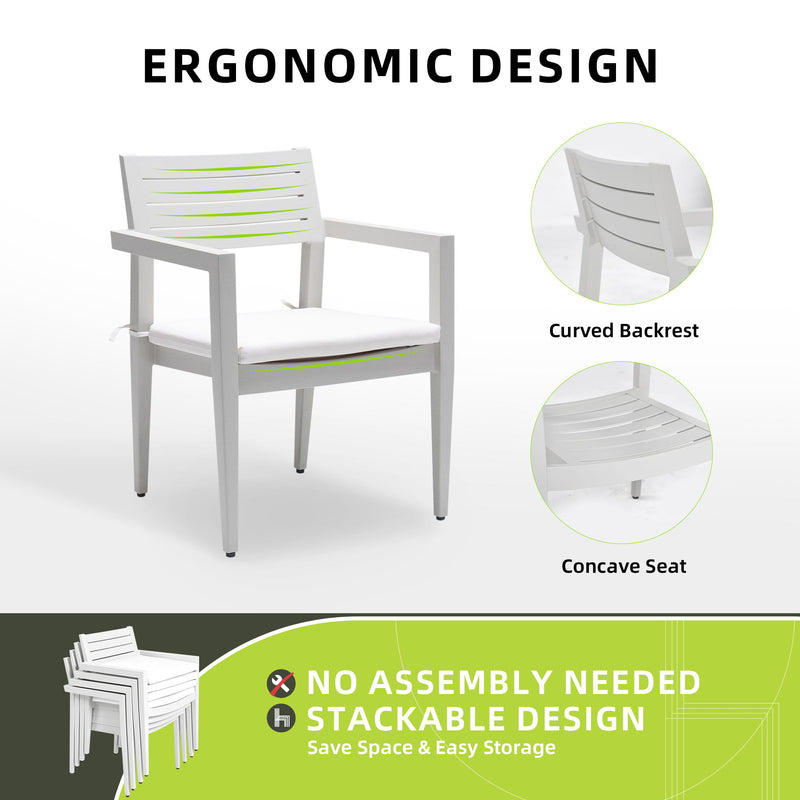 6 Piece Dining Set Outdoor Patio Furniture, 4 Dining Chairs & 1 Dining Bench Sunbrella Fabric And 2 Tone Rectangle Table With Umbrella Hole - Matte White / Grayish - R&R Furniture Gallery (Fountain Valley, CA)