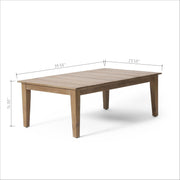 Noble House outdoor coffee table with slat panel top, light brown finish, sturdy wood design for patio or garden use.