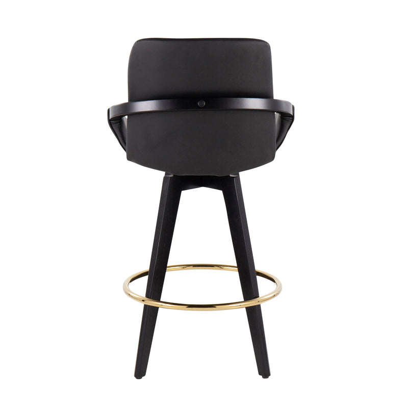 Lumi Source Cosmo contemporary fixed height counter stool set with swivel, round footrest, black upholstery, and sleek modern design