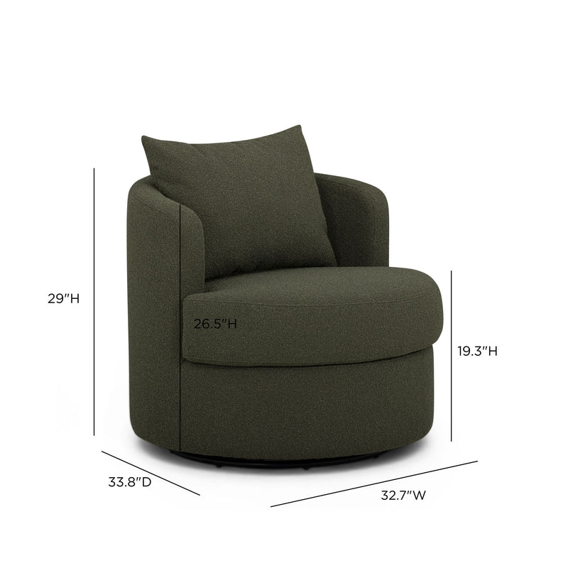 TOV Furniture Silvi swivel chair with modern design, featuring a cushioned seat and backrest, and a swivel base in a contemporary setting.