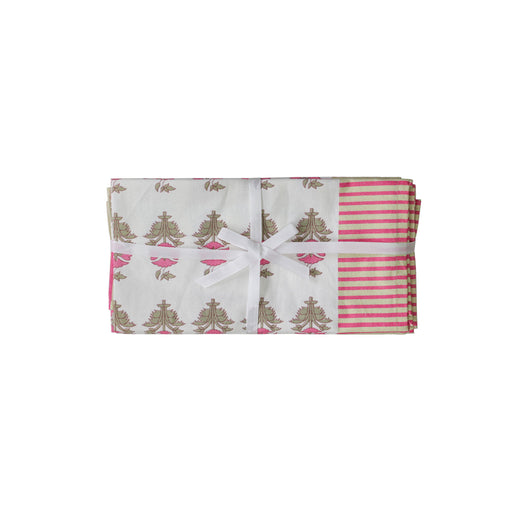 Set of four TOV Furniture Crissy cotton canvas printed napkins with pink vintage floral design.