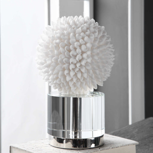 White Cascara sculpture by Uttermost, abstract ceramic figurine showcasing modern art design.