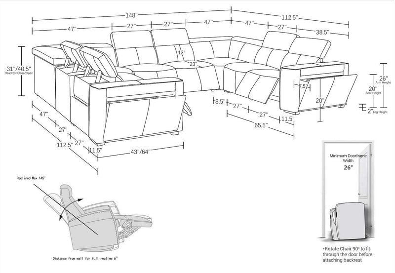 1224 - 8-Piece U-Shaped Sectional Sofa In With 4 Power Recliners & Power Headrest