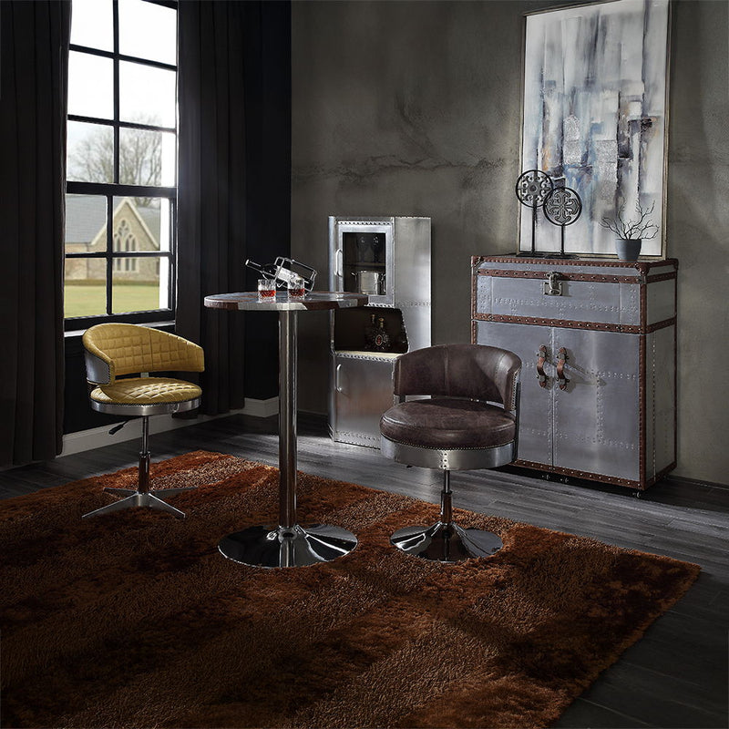 Brancaster - Adjustable Stool With Swivel - Turmeric Top Grain Leather & Chrome