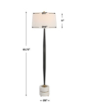 Uttermost Miraz black floor lamp with sleek modern design, standing tall with a minimalist silhouette and a round base.