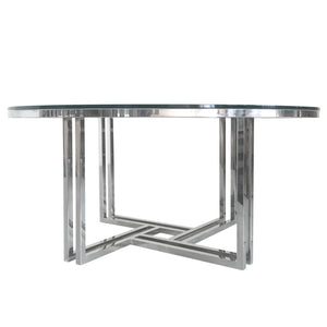 DEKO Polished Stainless Steel Round Cocktail Table w/ Clear, Tempered Glass Top by Diamond Sofa