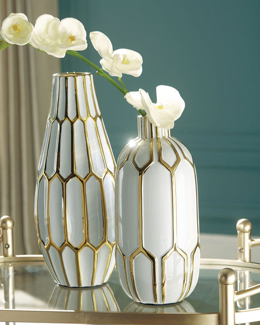 Mohsen - Vase Set (Set of 2) - Gold Finish / White - R&R Furniture Gallery (Fountain Valley, CA)