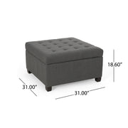 Noble House Isabella contemporary storage ottoman with cushioned top and wooden legs, ideal for living room or bedroom decor.