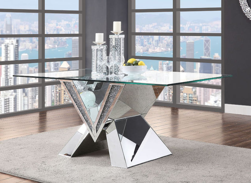 Noralie - 30" Dining Table - Mirrored, Faux Diamonds & Clear Glass Top - R&R Furniture Gallery (Fountain Valley, CA)