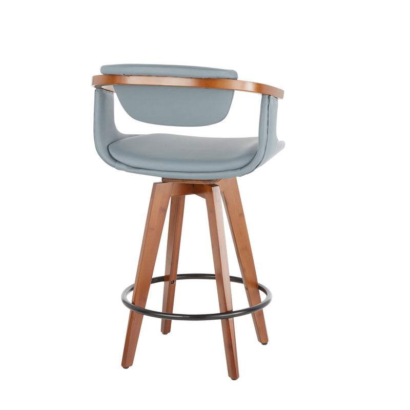 Lumi Source Oracle mid-century modern counter stool with wooden legs and upholstered seat at 24-27 inches height.