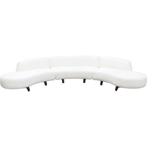 Vesper 3PC Modular Curved Armless Sofa & (2) Chaise in Faux White Shearling w/ Black Wood Leg Base