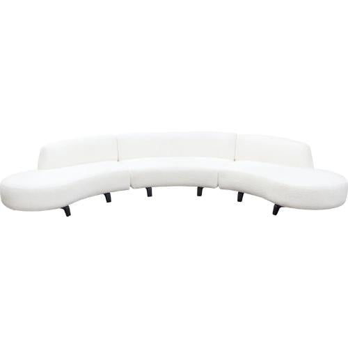 Vesper 3PC Modular Curved Armless Sofa & (2) Chaise in Faux White Shearling w/ Black Wood Leg Base