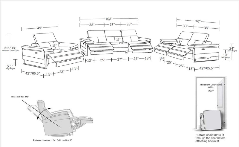 1246 - Modular Power Dual Reclining Sofa, Loveseat, And Chair Set With Power Headrests