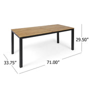 Black rectangular outdoor dining table with iron legs by Noble House, perfect for outdoor patio or garden dining spaces.