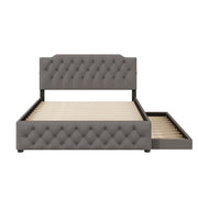 Upholstered Platform Bed With Trundle And 2 Sets Of USB Ports On Each Side, Fabric - R&R Furniture Gallery (Fountain Valley, CA)