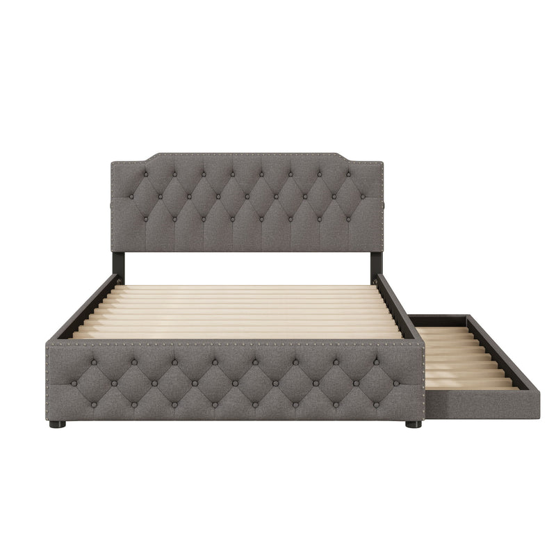 Upholstered Platform Bed With Trundle And 2 Sets Of USB Ports On Each Side, Fabric - R&R Furniture Gallery (Fountain Valley, CA)