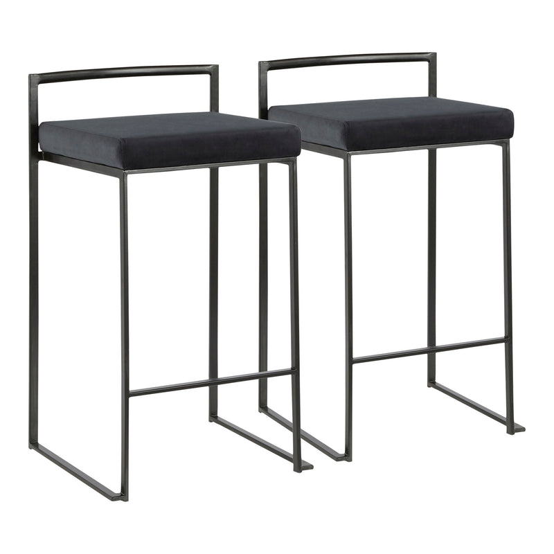 Lumi Source Fuji contemporary style stackable counter stool set with sleek design and wooden legs, ideal for modern kitchen or bar area.