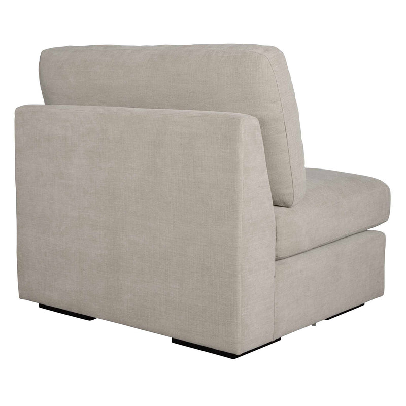 Uttermost Refuge armless stationary sofa with neutral fabric upholstery and sleek modern design, displayed in a stylish living room setting.