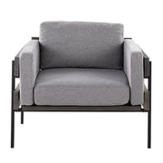 Lumi Source Kari farmhouse accent chair with wooden legs and cushioned seat in a rustic style, ideal for living room or dining area.