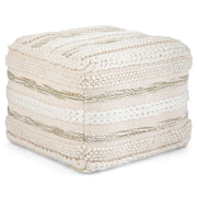 Handcrafted square accent pouf in neutral fabric by Simpli-Home, perfect for living room or bedroom decor.