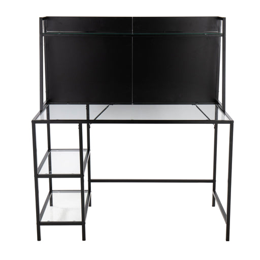 Lumi Source Geo Tier contemporary writing desk with geometric design and wood finish, ideal for modern home office spaces.
