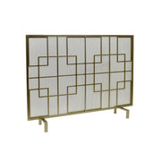 Noble House Dorothy modern single panel iron fireplace screen with decorative cutout design for safety and style.