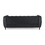 Noble House Miranda modern glam 3-seater stationary sofa with plush cushions and sleek design in a contemporary living room setting.