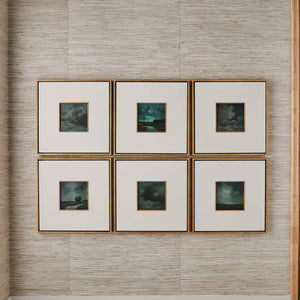 Evening Cumulation - Framed Canvases (Set of 6) - Blue / White