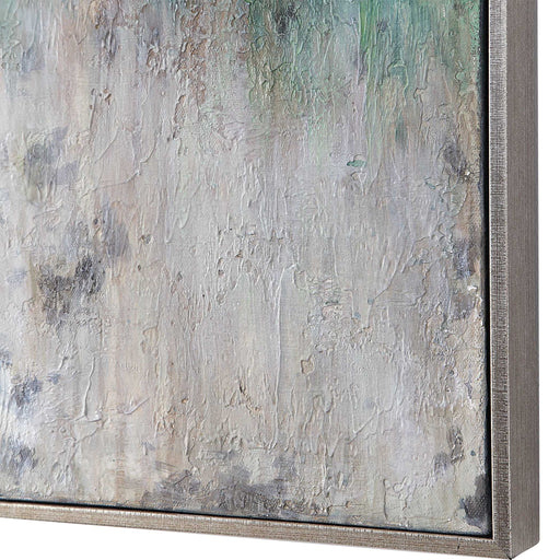 Blue abstract canvas art titled Tidal Wave by Uttermost, featuring flowing wave-like patterns in various shades of blue.