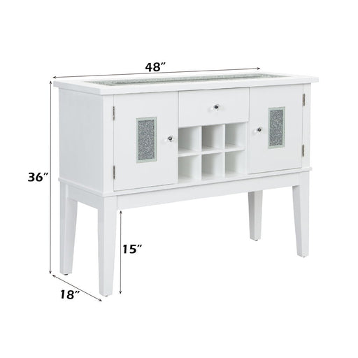 Elizaveta - Server - Faux Crystal Diamonds & White High Gloss - R&R Furniture Gallery (Fountain Valley, CA)