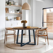 Round Dining Table With Wire Brushed Mindi Top And Mahogany Base - Wheat - R&R Furniture Gallery (Fountain Valley, CA)