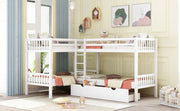 DreamHaus L-shaped bunk bed with built-in drawers, featuring a sturdy wooden frame and space-saving design for bedrooms.