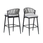 Outdoor Bar Height Metal Frame Counter Stools With Scallop Shaped Backrest & Water Resistant Cushions - R&R Furniture Gallery (Fountain Valley, CA)