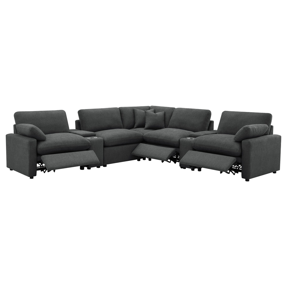 Modular Power Reclining With Lift Top Consoles, 7 Piece Configuration - Dark Gray