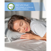 Restonic Comfort Care 13-inch hybrid mattress with firm comfort, showing plush top and supportive foundation.