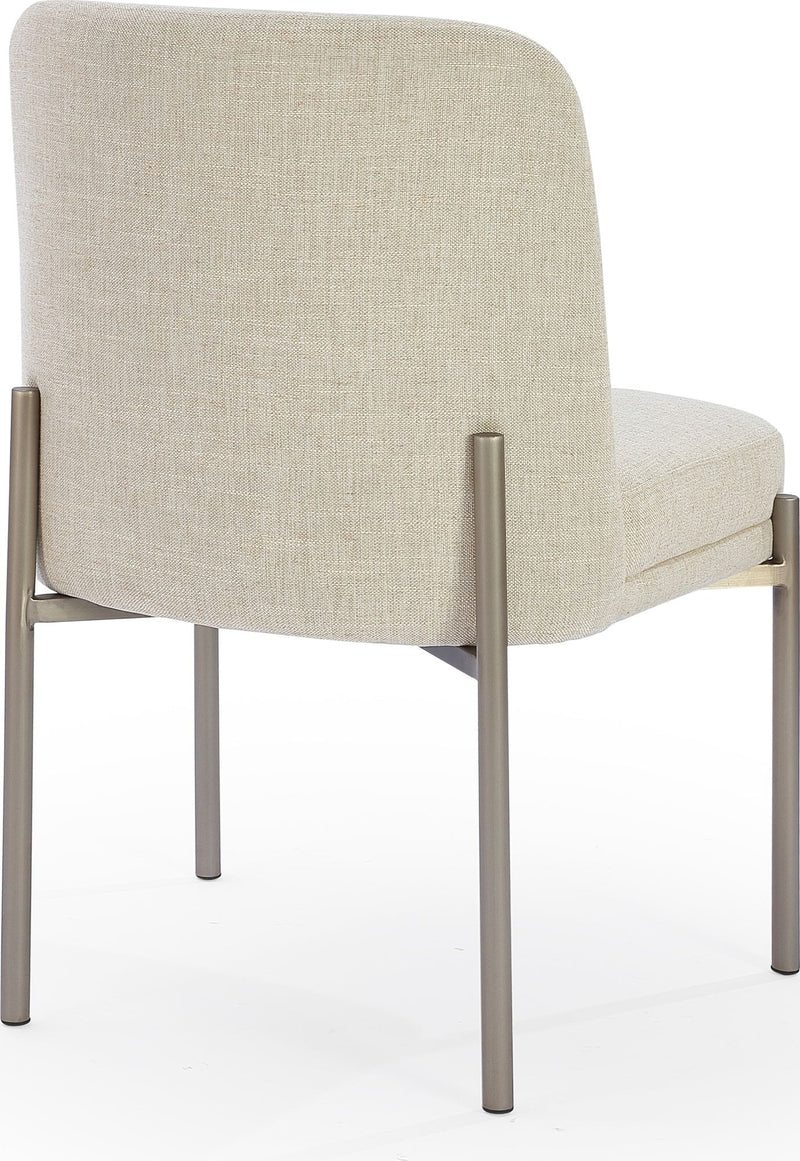 Dion Upholstered Dining Chair in Natural Light Linen and Brushed Nickel Metal