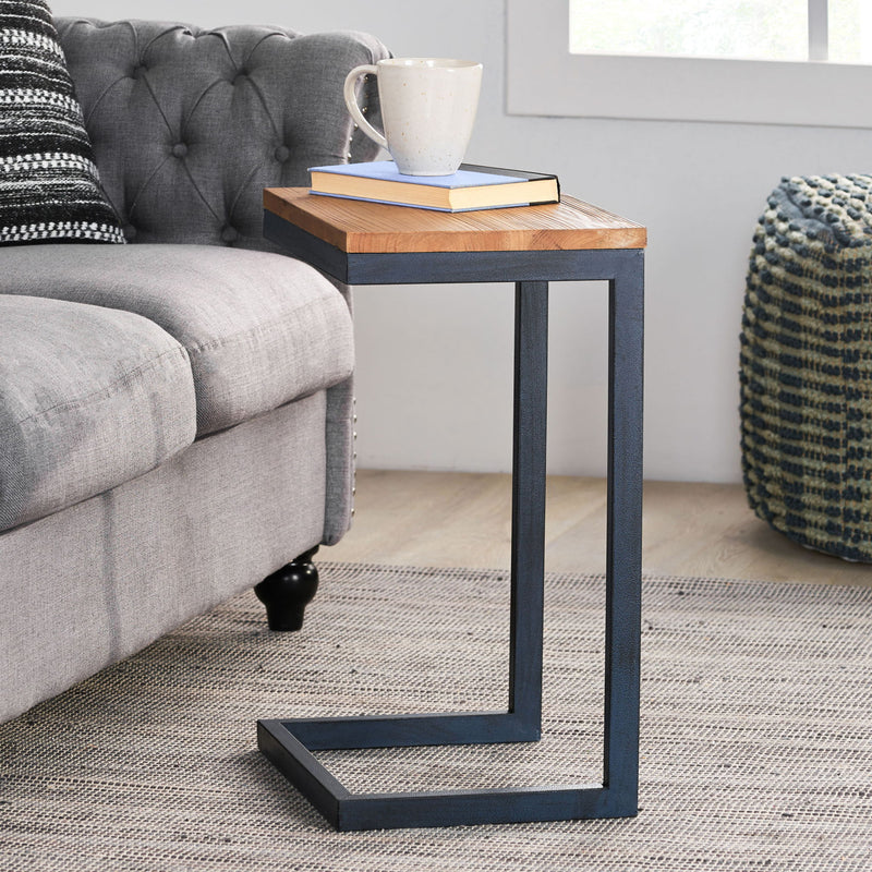 C Shaped End Table With Iron Base And Fir Wood To - R&R Furniture Gallery (Fountain Valley, CA)