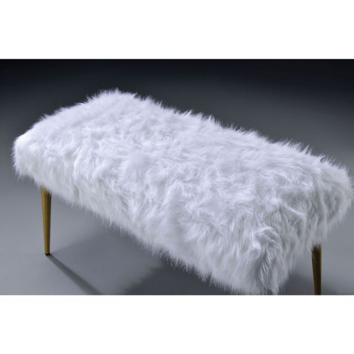 Bagley II - 20" Bench - White Faux Fur & Gold - R&R Furniture Gallery (Fountain Valley, CA)