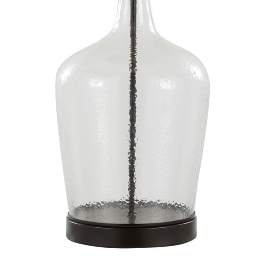 Set of two Lumi Source contemporary table lamps with clear and oil bronze finish, built-in USB ports for convenient charging.