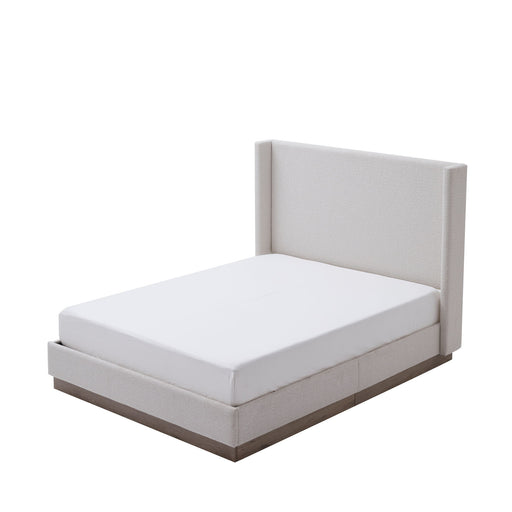 House & Home Furniture Hale upholstered wingback bed with padded headboard and fabric upholstery in a cozy bedroom setting.