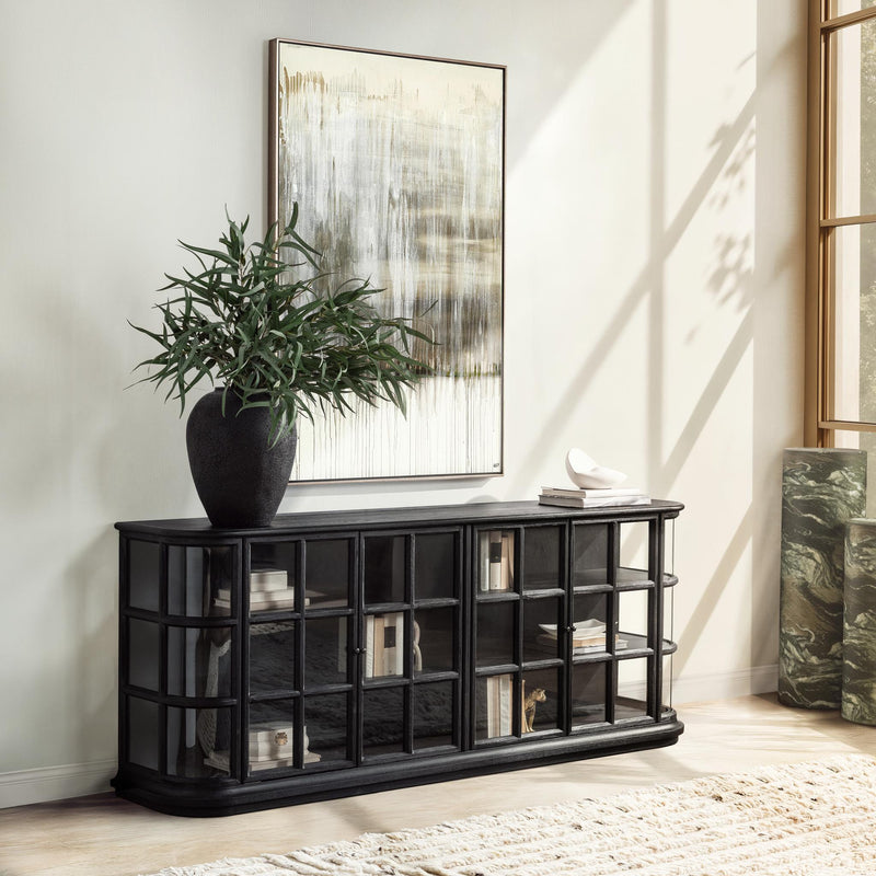 Classic Home Carson 4-door loft black buffet cabinet with sleek design and ample storage space.