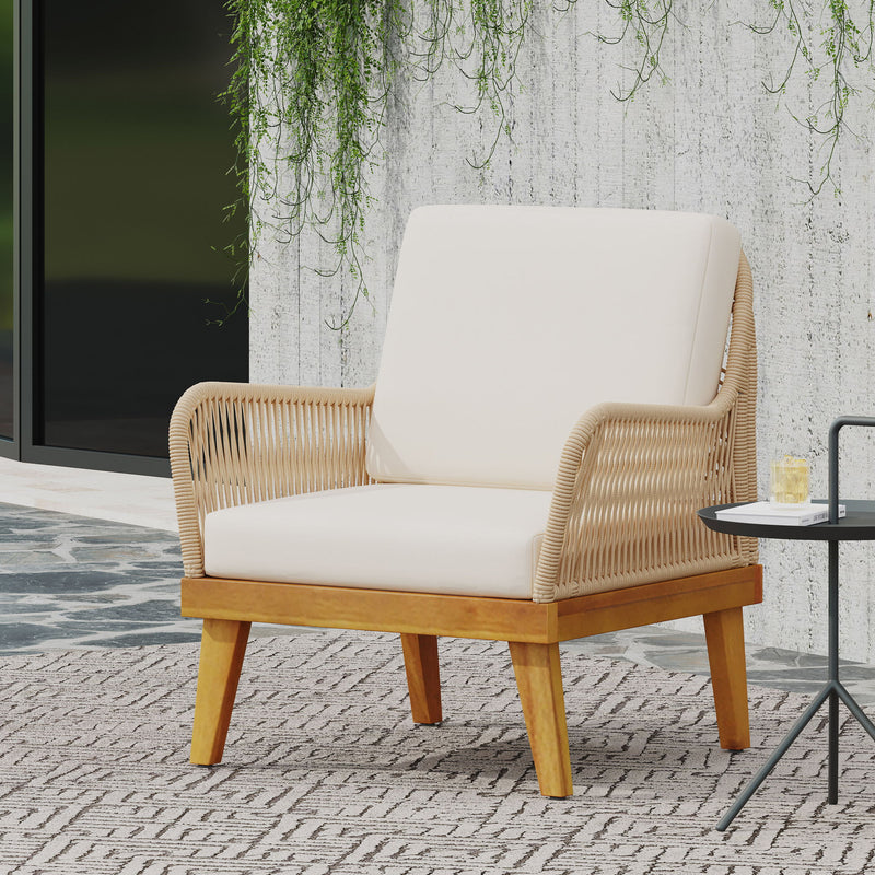 Outdoor Club Chair With Rope Weave Design - Teak - R&R Furniture Gallery (Fountain Valley, CA)