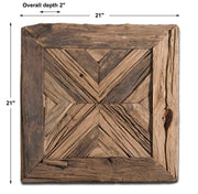 Uttermost Rennick reclaimed wood wall art in light brown, rustic wall decor with natural textured wooden panels.