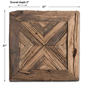 Uttermost Rennick reclaimed wood wall art in light brown, rustic wall decor with natural textured wooden panels.